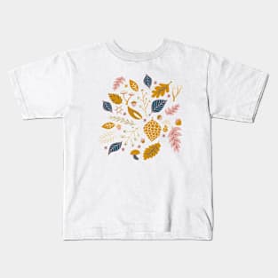 Fall Foliage in Gold + Blue Kids T-Shirt